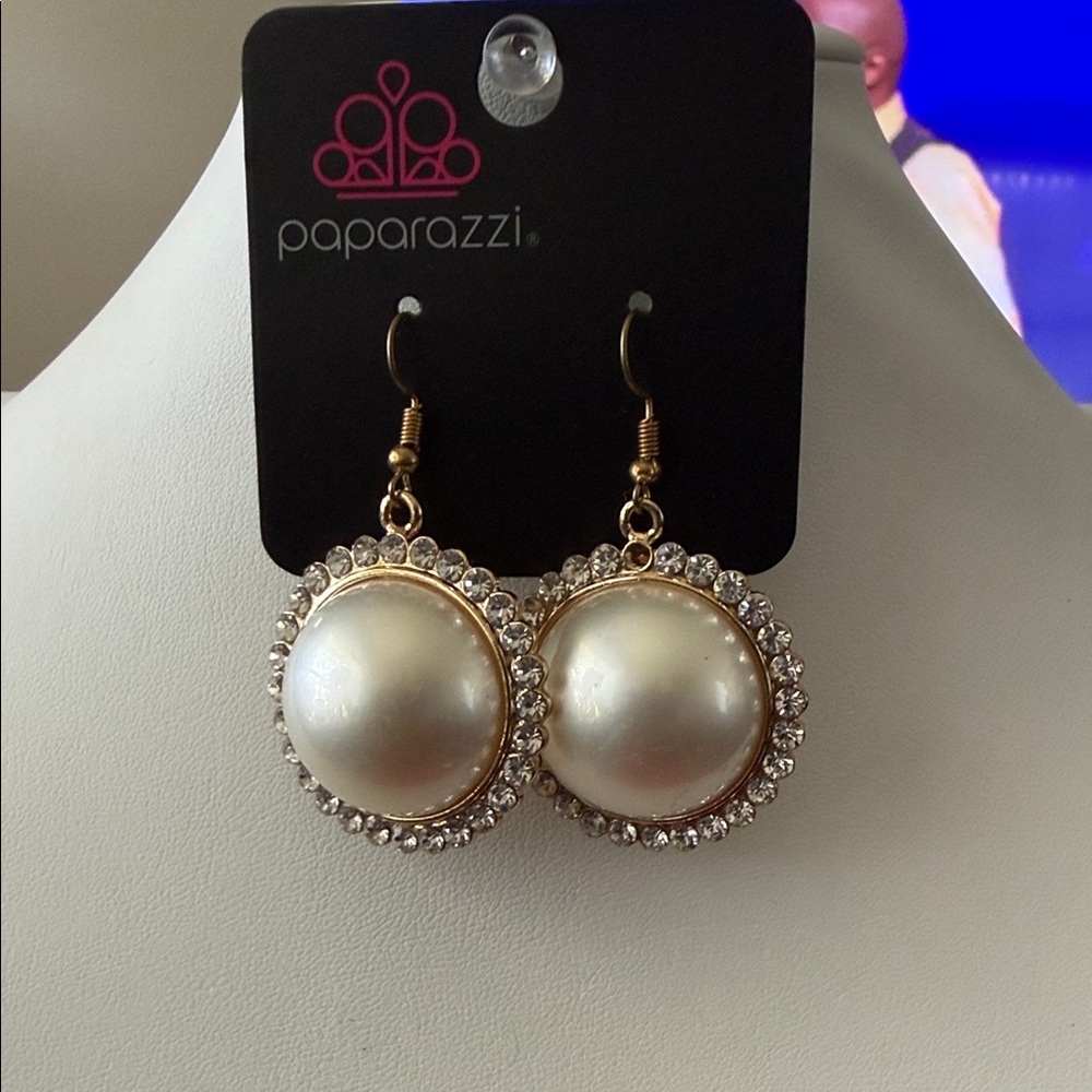 Paparazzi Gold and White Earrings with Pearl Accent